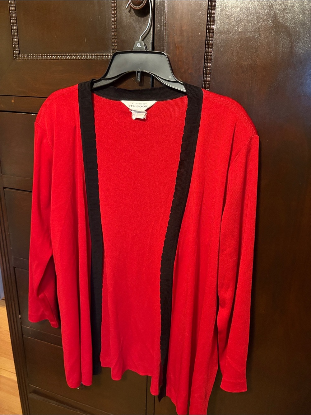 Misook Red Cardigan with Black Trim